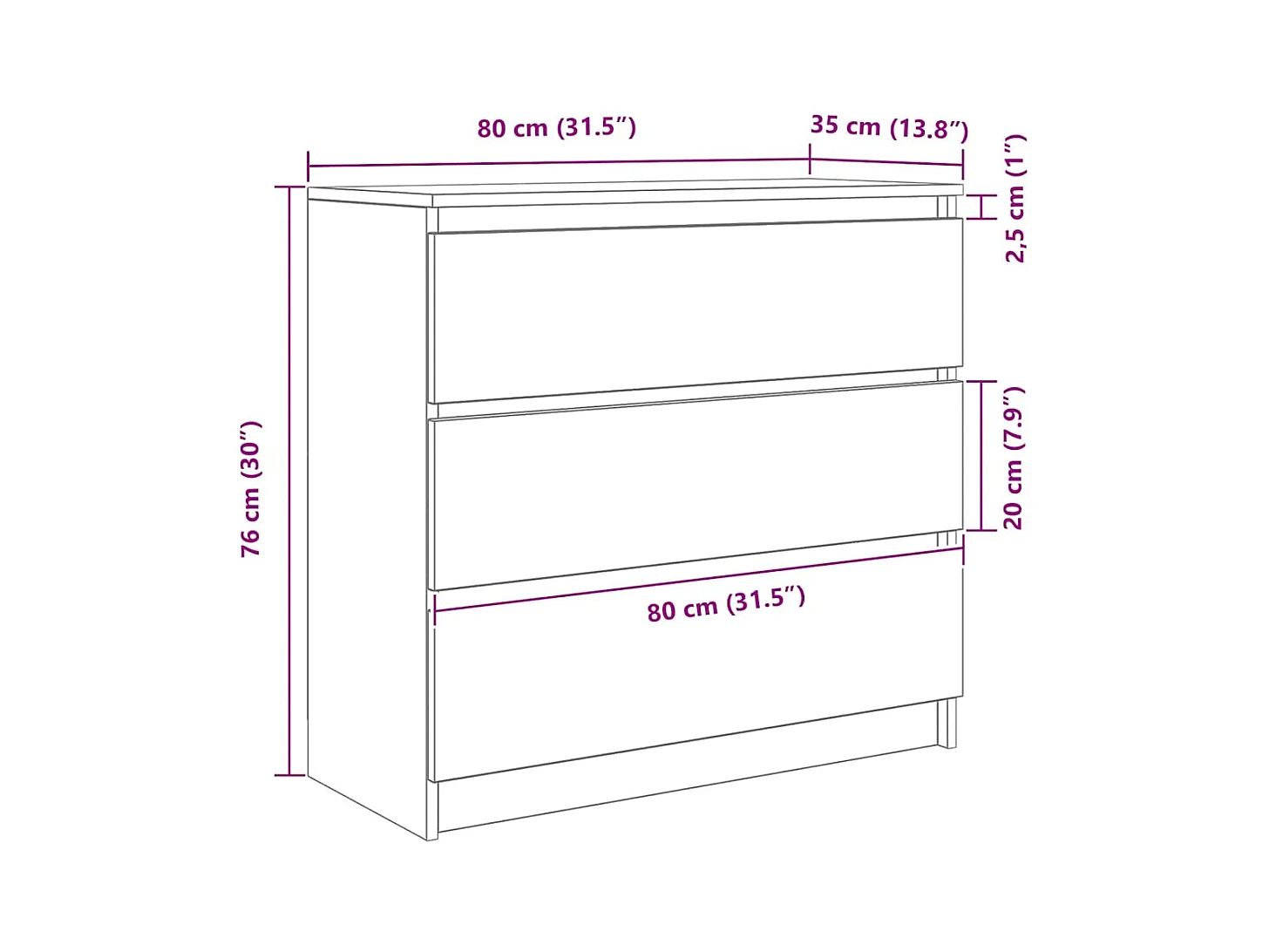 Buffet chêne noir 80x35x76 cm bois d'ingénierie
