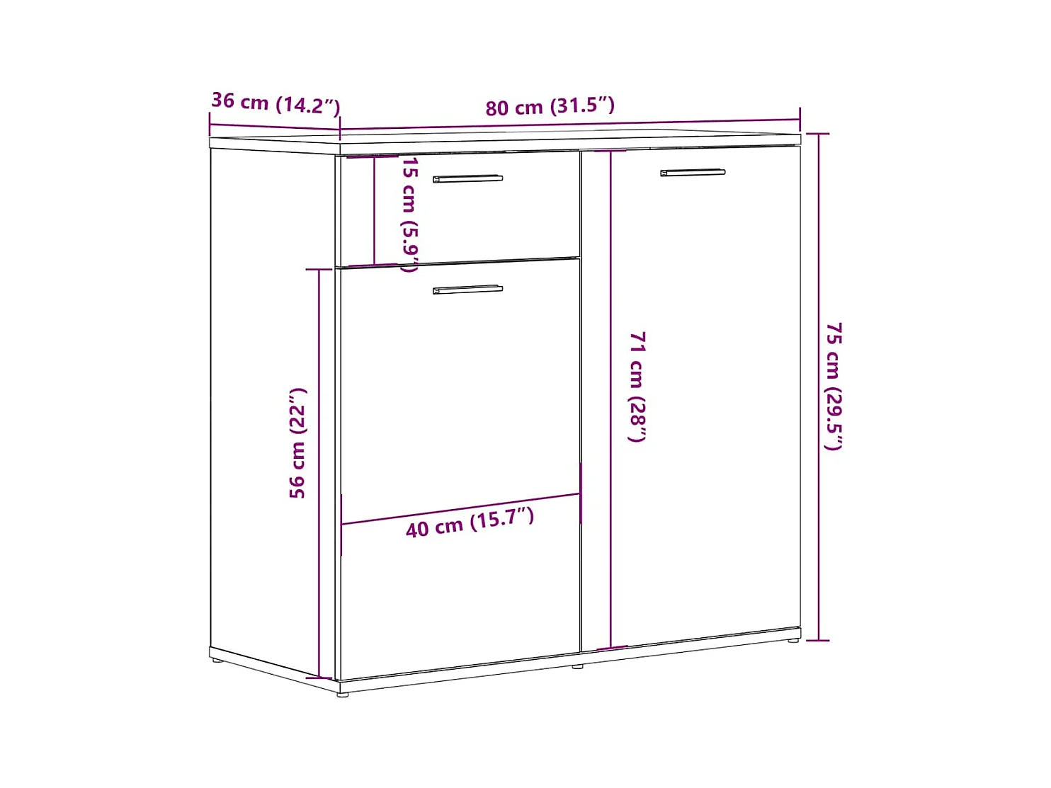 Buffet chêne artisanal 80x36x75 cm bois d'ingénierie
