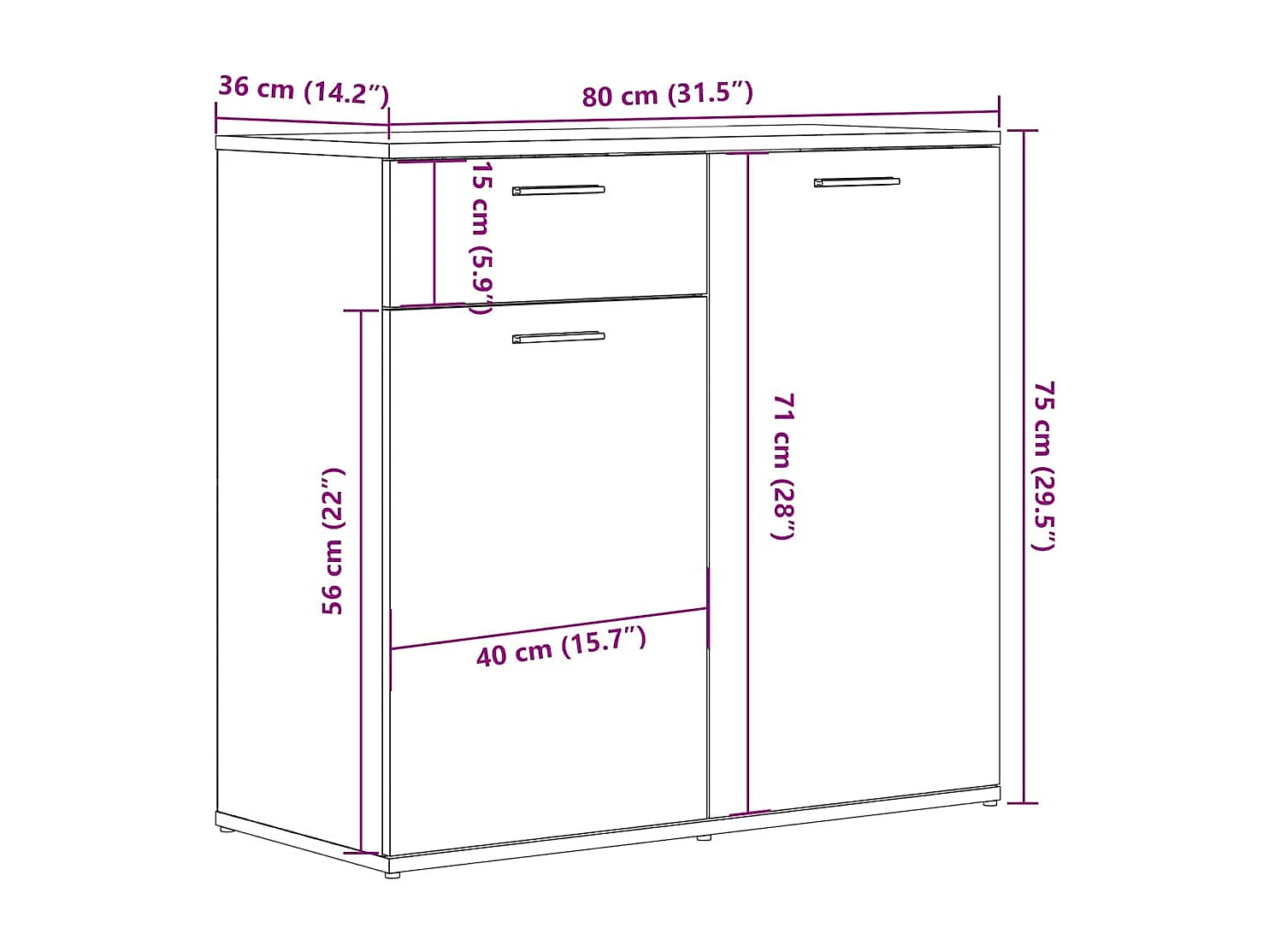 Buffet chêne artisanal 80x36x75 cm bois d'ingénierie