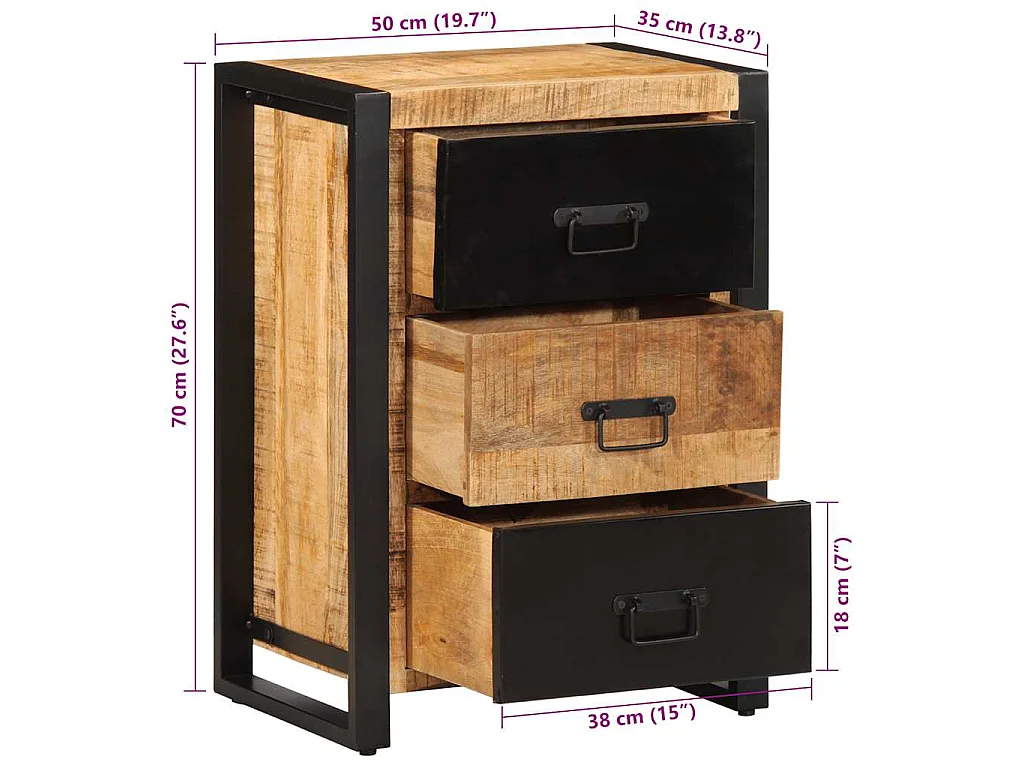 Armoire à tiroir 50x35x70 cm bois de manguier massif brut