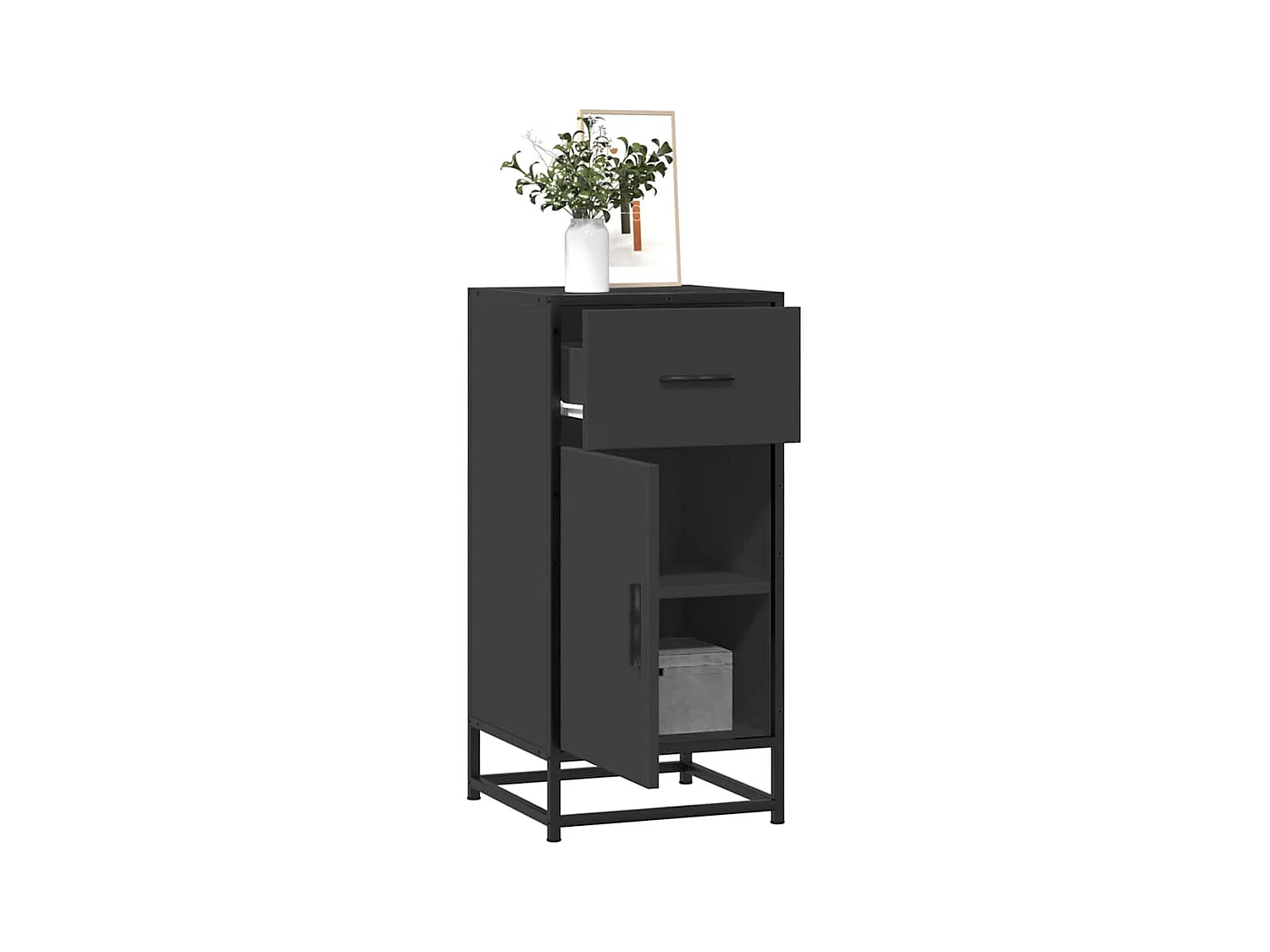 Credenza Rovere Nera 35,5x35x76 cm in Truciolato e Metallo