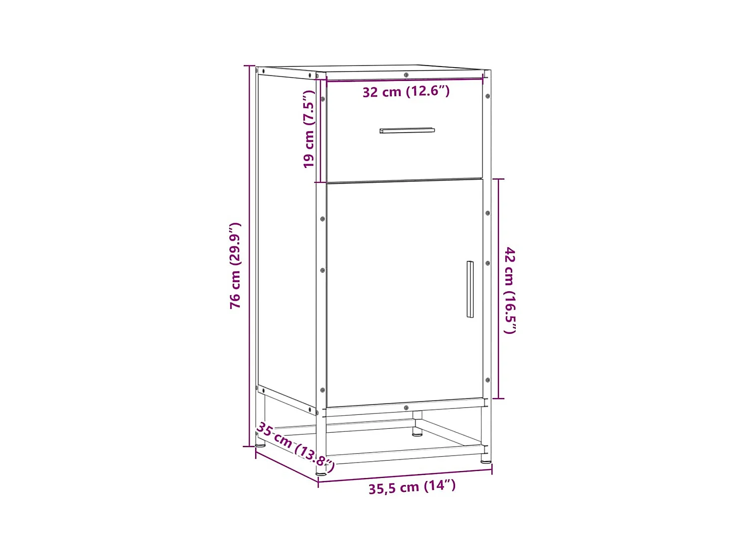 Buffet chêne marron 35,5x35x76 cm bois d'ingénierie et métal
