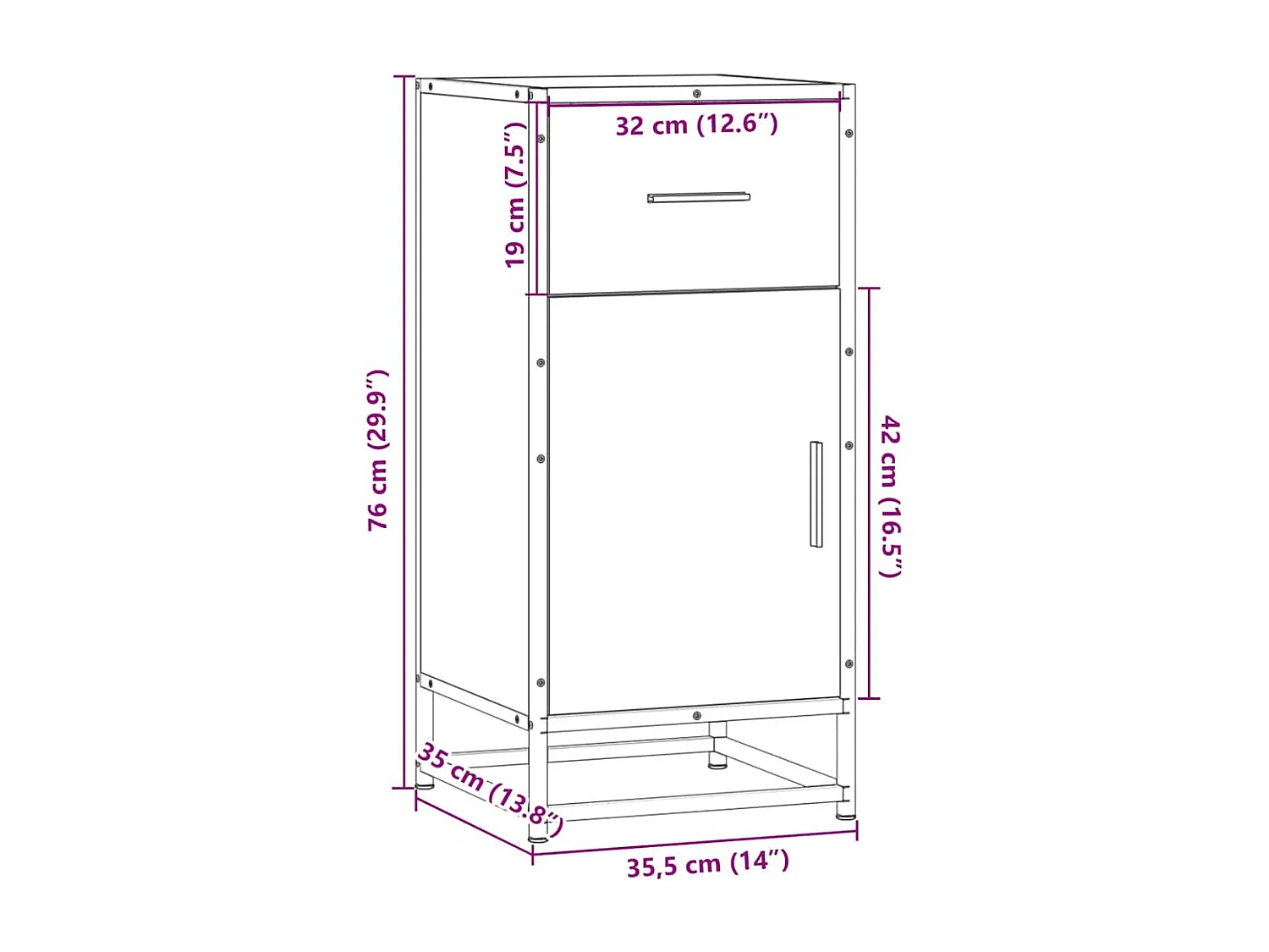 Sideboard Braun Eichen-Optik 35,5x35x76 cm Holzwerkstoff Metall