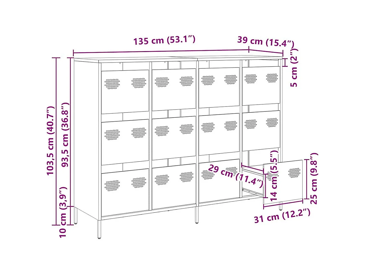 Sideboard Weiß 135x39x103,5 cm Kaltgewalzter Stahl