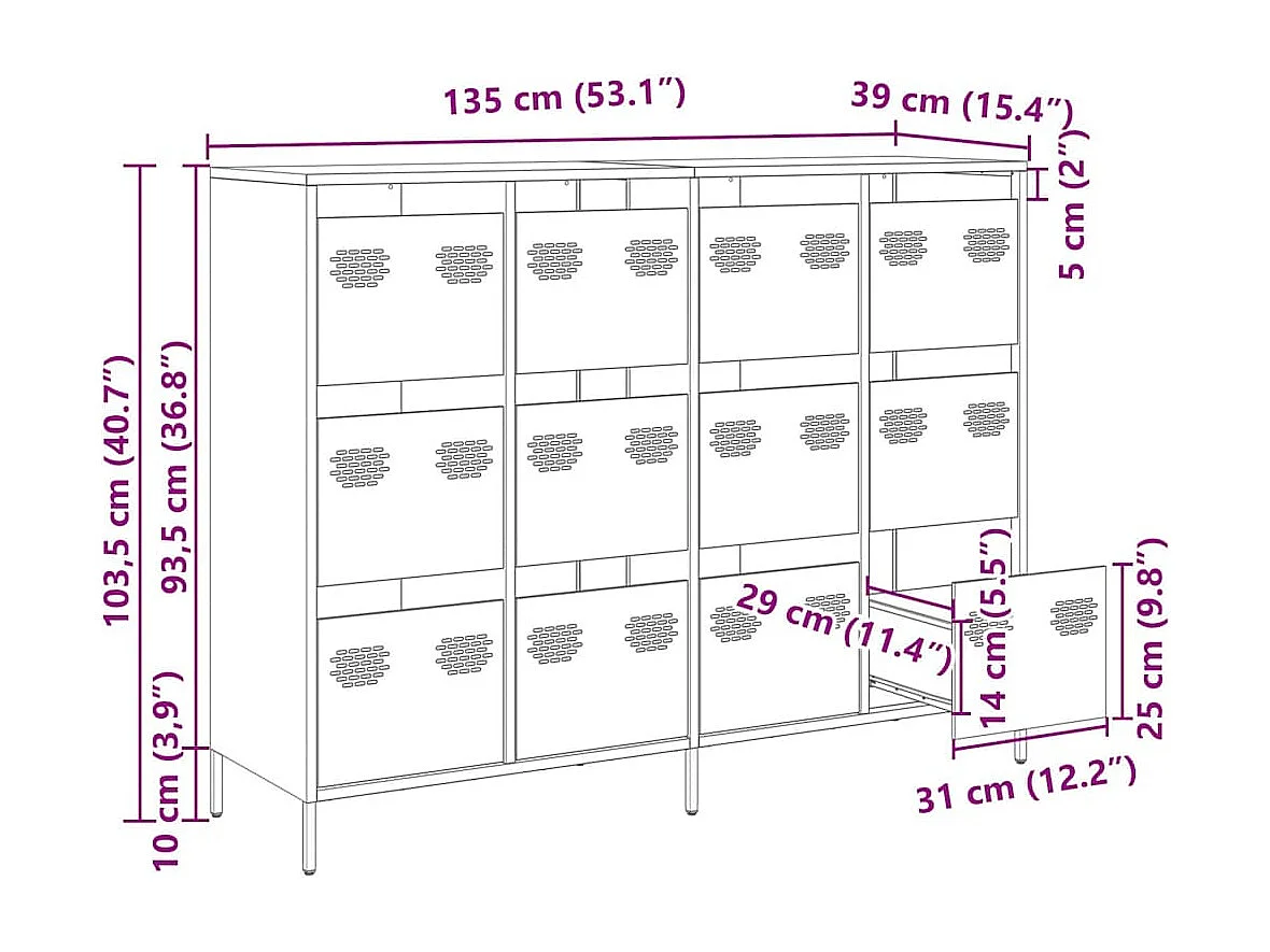 Buffet blanc 135x39x103,5 cm acier laminé à froid