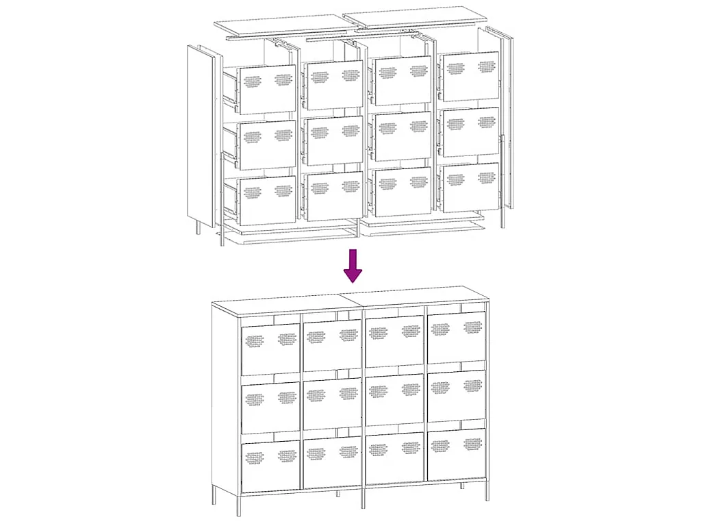 Credenza Bianca 135x39x103,5 cm in Acciaio Laminato a Freddo