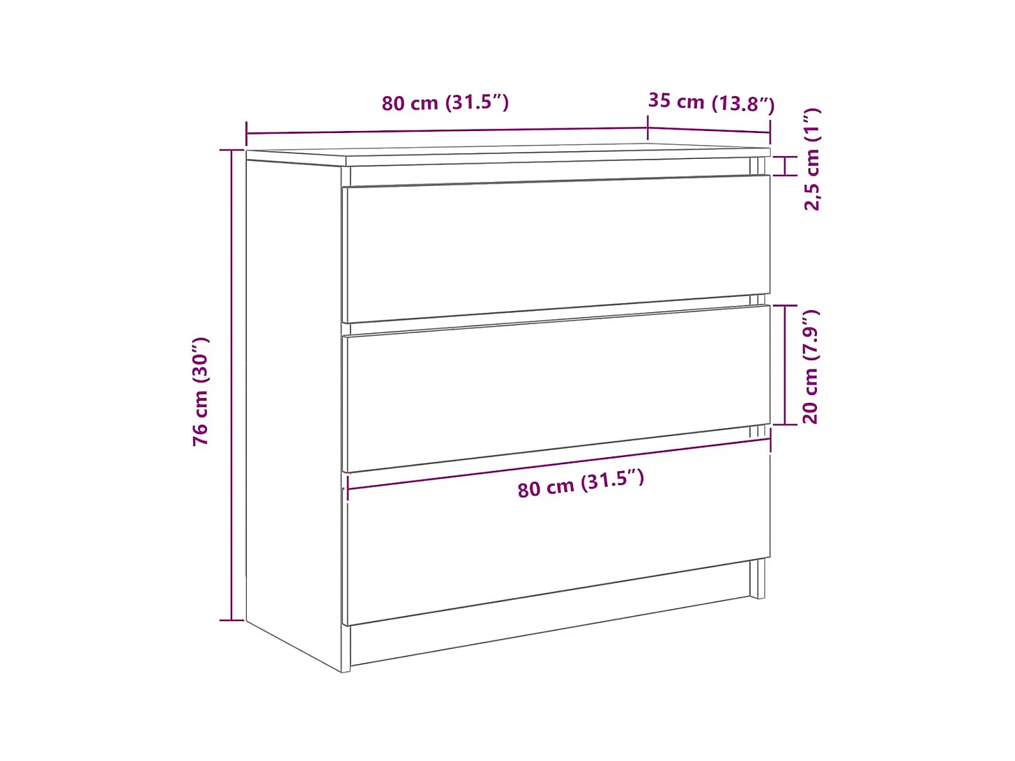 Buffet blanc 80x35x76 cm bois d’ingénierie