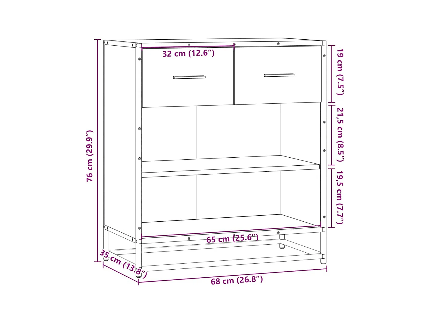 Buffet chêne sonoma 68x35x76 cm bois d'ingénierie