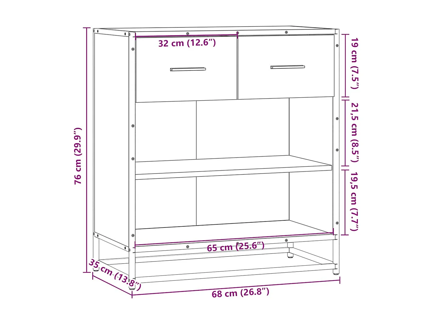 Buffet chêne sonoma 68x35x76 cm bois d'ingénierie