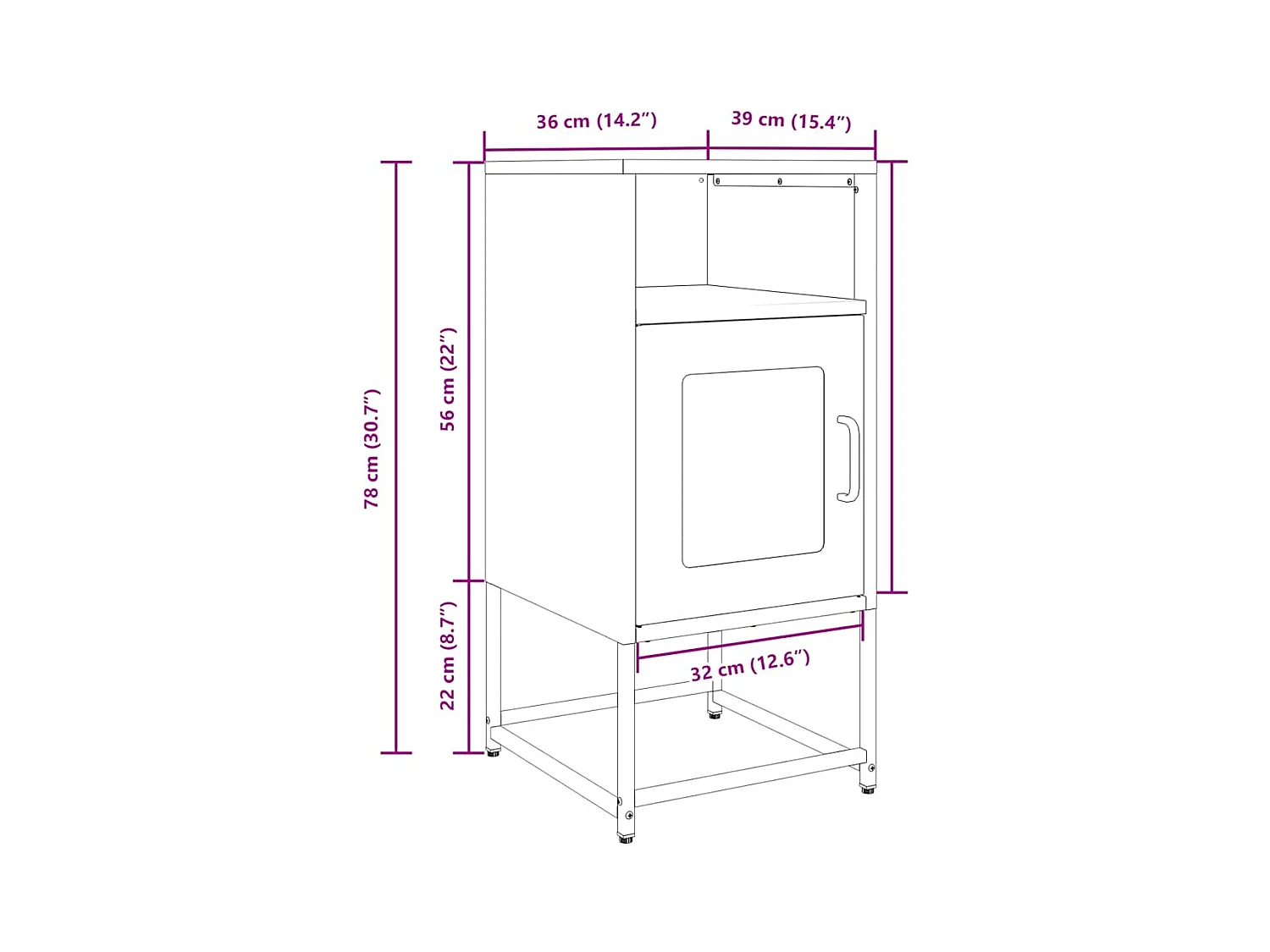 Table de chevet anthracite 36x39x78 cm acier laminé à froid