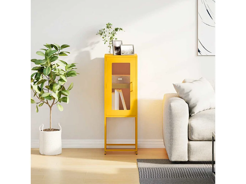 Buffet jaune moutarde 36x39x107 cm acier laminé à froid