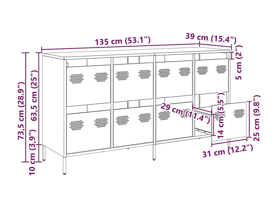 Buffet blanc 135x39x73,5 cm acier laminé à froid