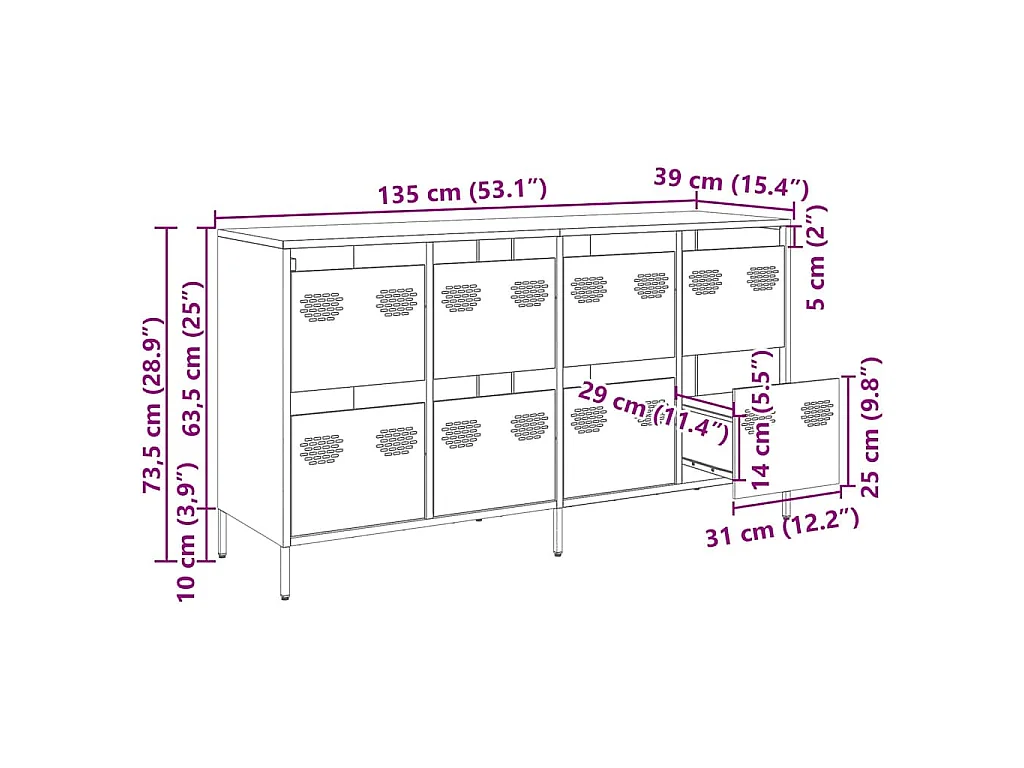 Buffet blanc 135x39x73,5 cm acier laminé à froid