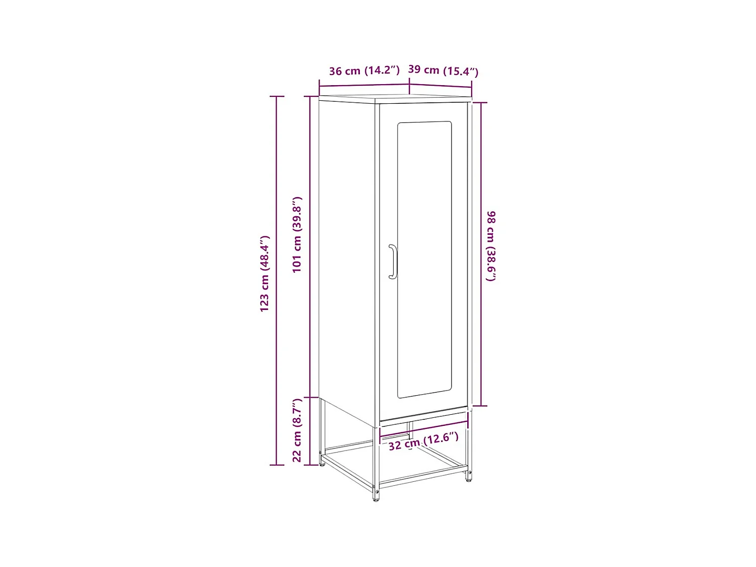 Buffet haut noir 36x39x123 cm acier laminé à froid