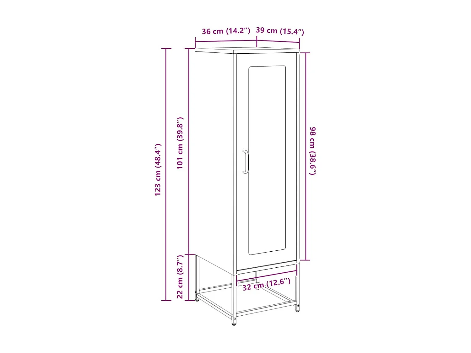 Móvel alto 36x39x123 cm aço laminado a frio preto