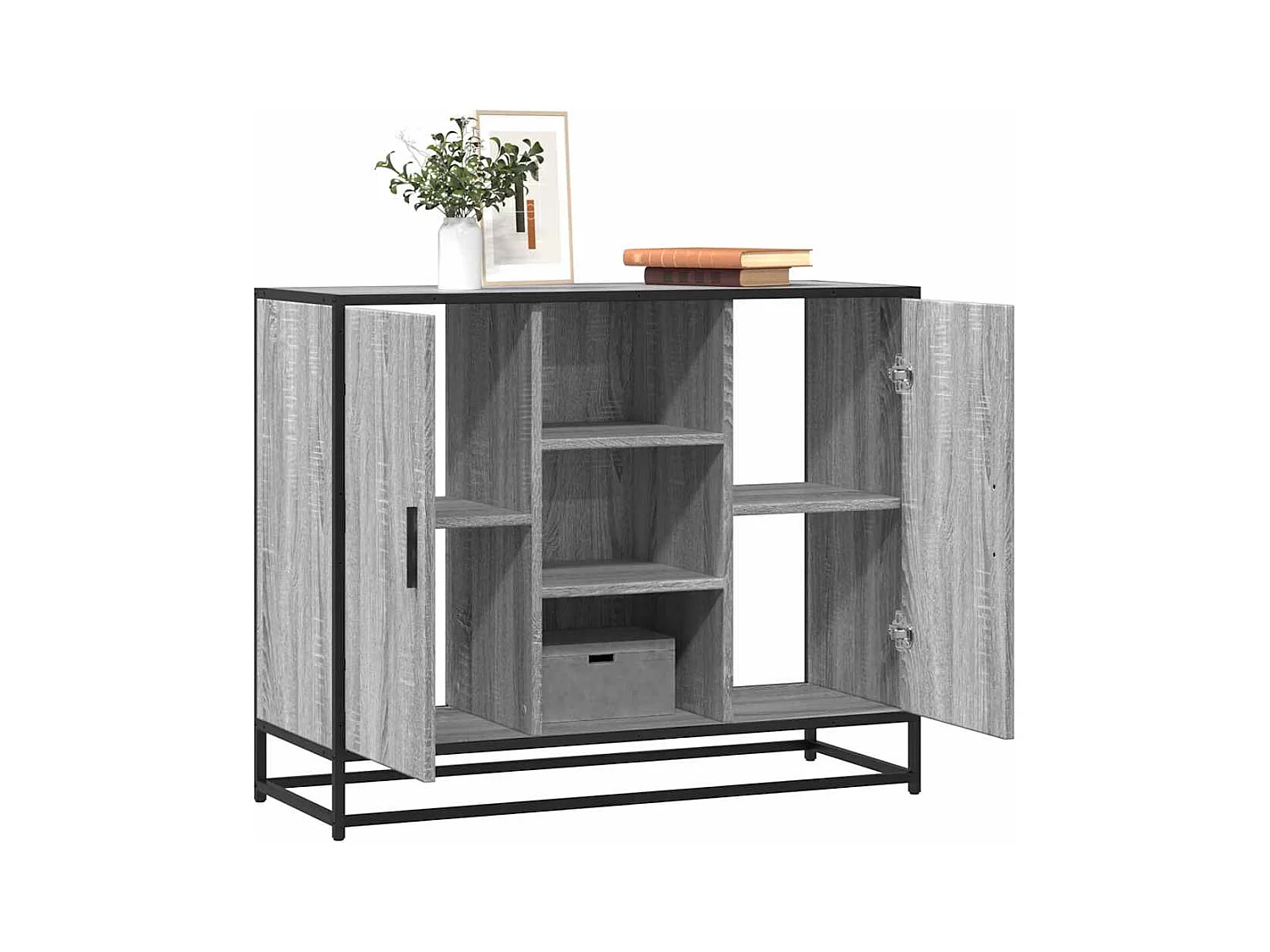 Dressoir 92x35x76 cm bewerkt hout grijs sonoma eikenkleurig
