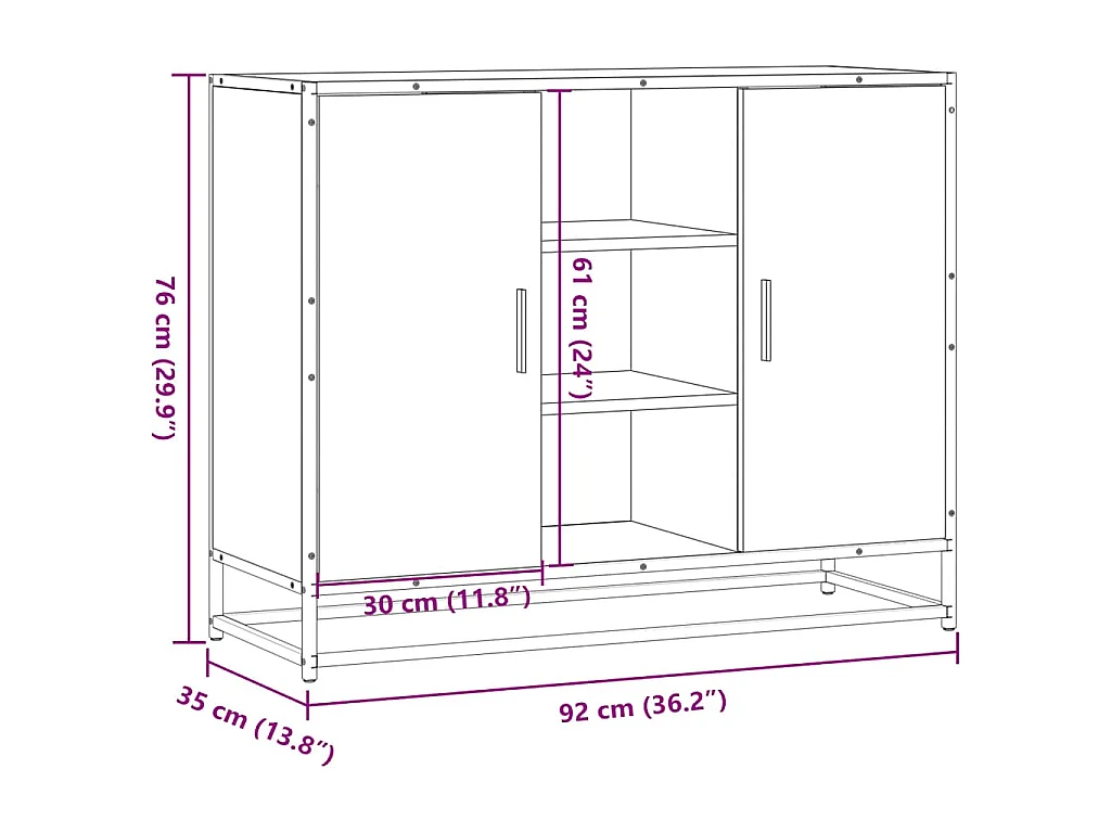 Buffet sonoma gris 92x35x76 cm bois d'ingénierie