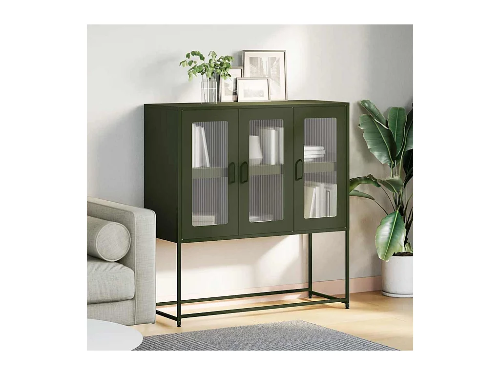 Buffet vert olive 100,5x39x107 cm acier laminé à froid