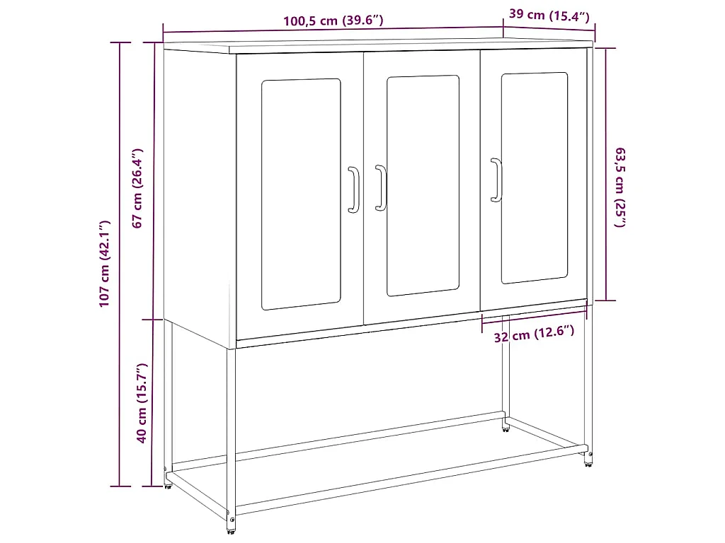 Buffet vert olive 100,5x39x107 cm acier laminé à froid
