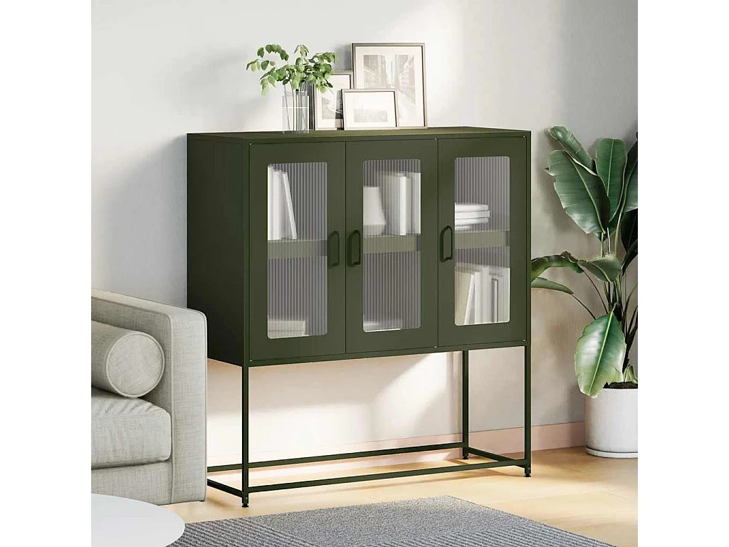 Buffet vert olive 100,5x39x107 cm acier laminé à froid