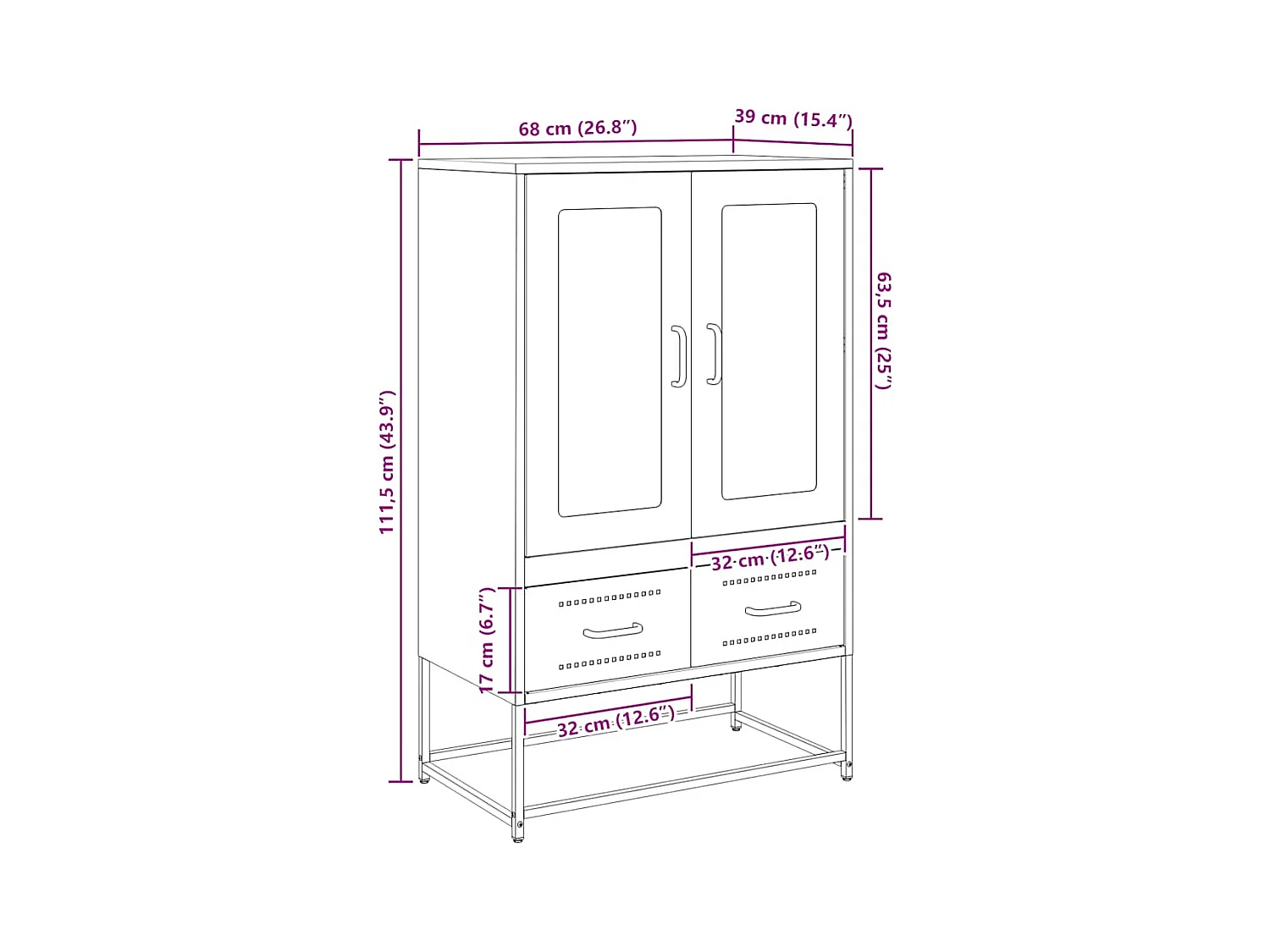 Buffet haut anthracite 68x39x111,5 cm acier