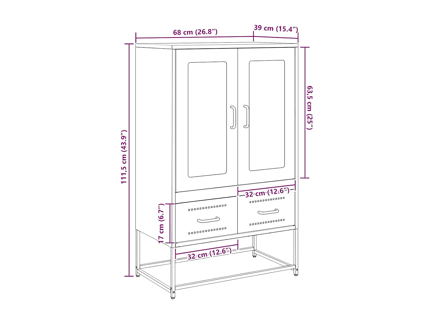 Buffet haut anthracite 68x39x111,5 cm acier