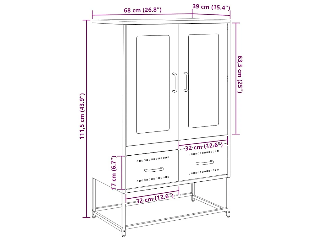 Buffet haut anthracite 68x39x111,5 cm acier