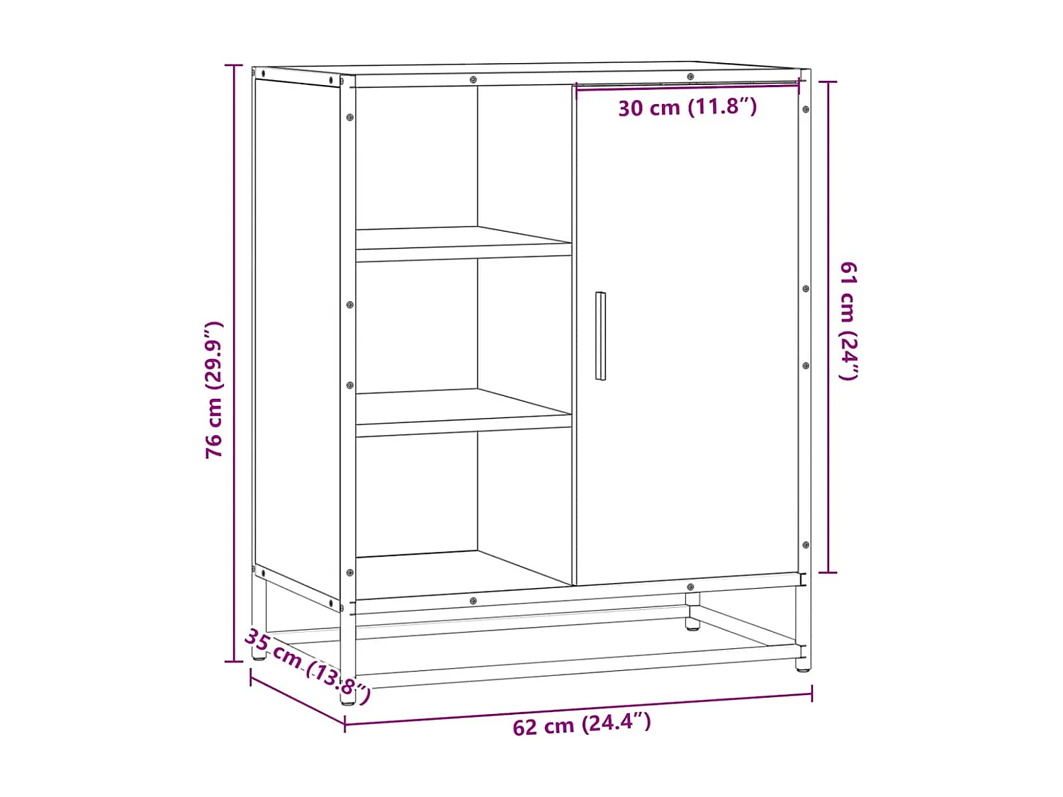 Dressoir 62x35x76 cm bewerkt hout gerookt eikenkleurig