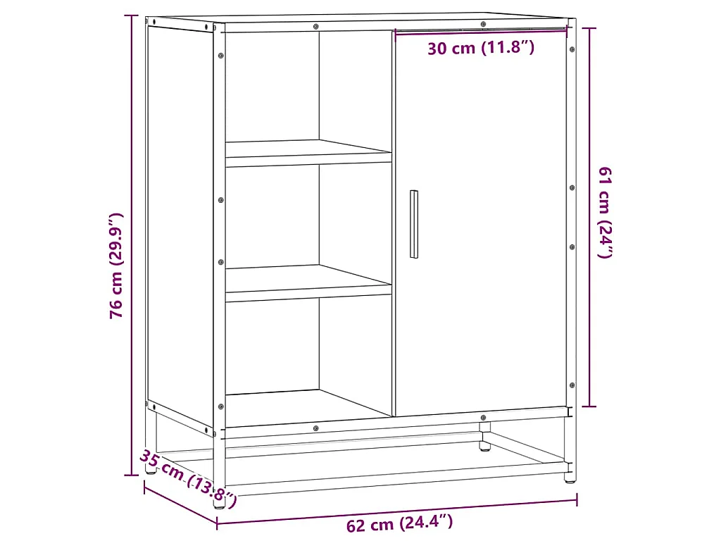 Buffet chêne fumé 62x35x76 cm bois d'ingénierie
