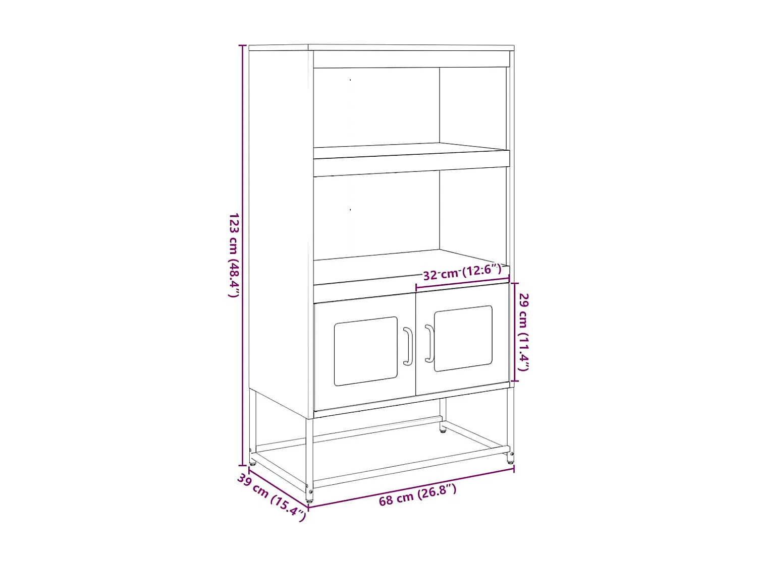 Hoge kast 68x39x123 cm staal zwart