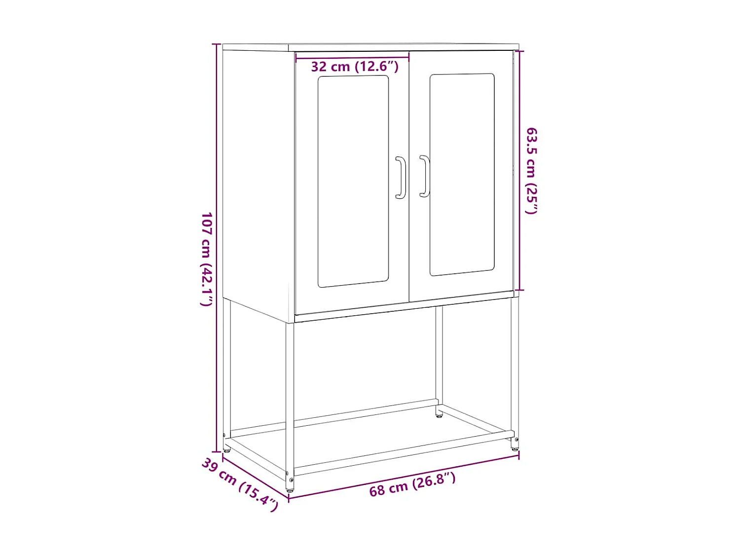 Buffet haut rose 68x39x107 cm acier