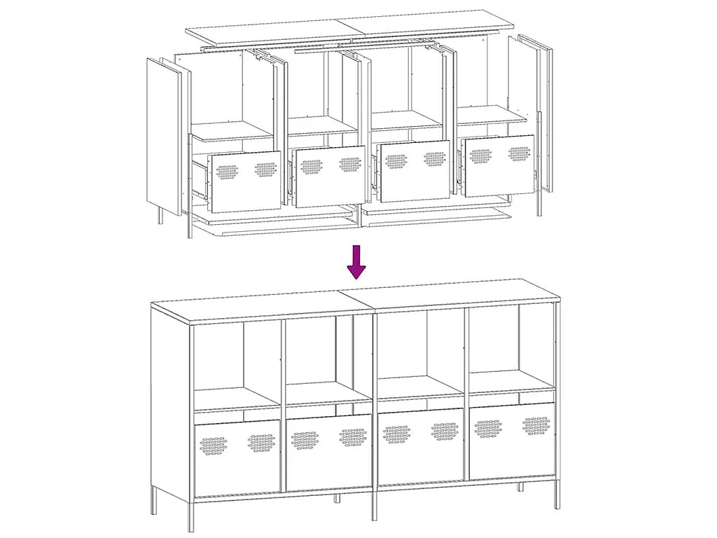 Credenza Bianca 135x39x73,5 cm in Acciaio Laminato a Freddo