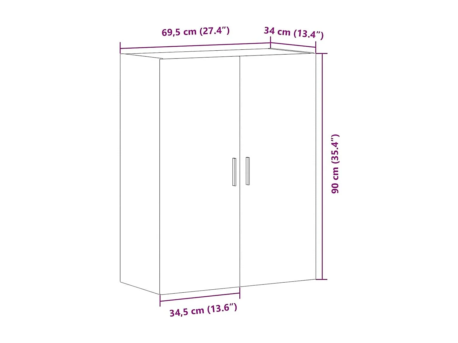 Bovenkast 69,5x34x90 cm artisanaal eikenkleurig