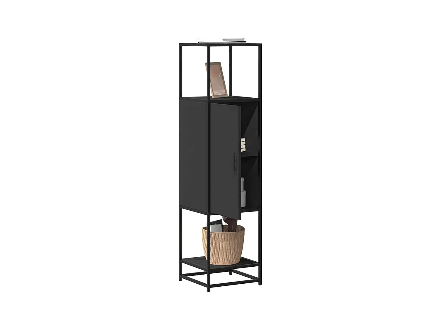 Credenza Nera 35,5x35x139 cm Legno Multistrato Metallo