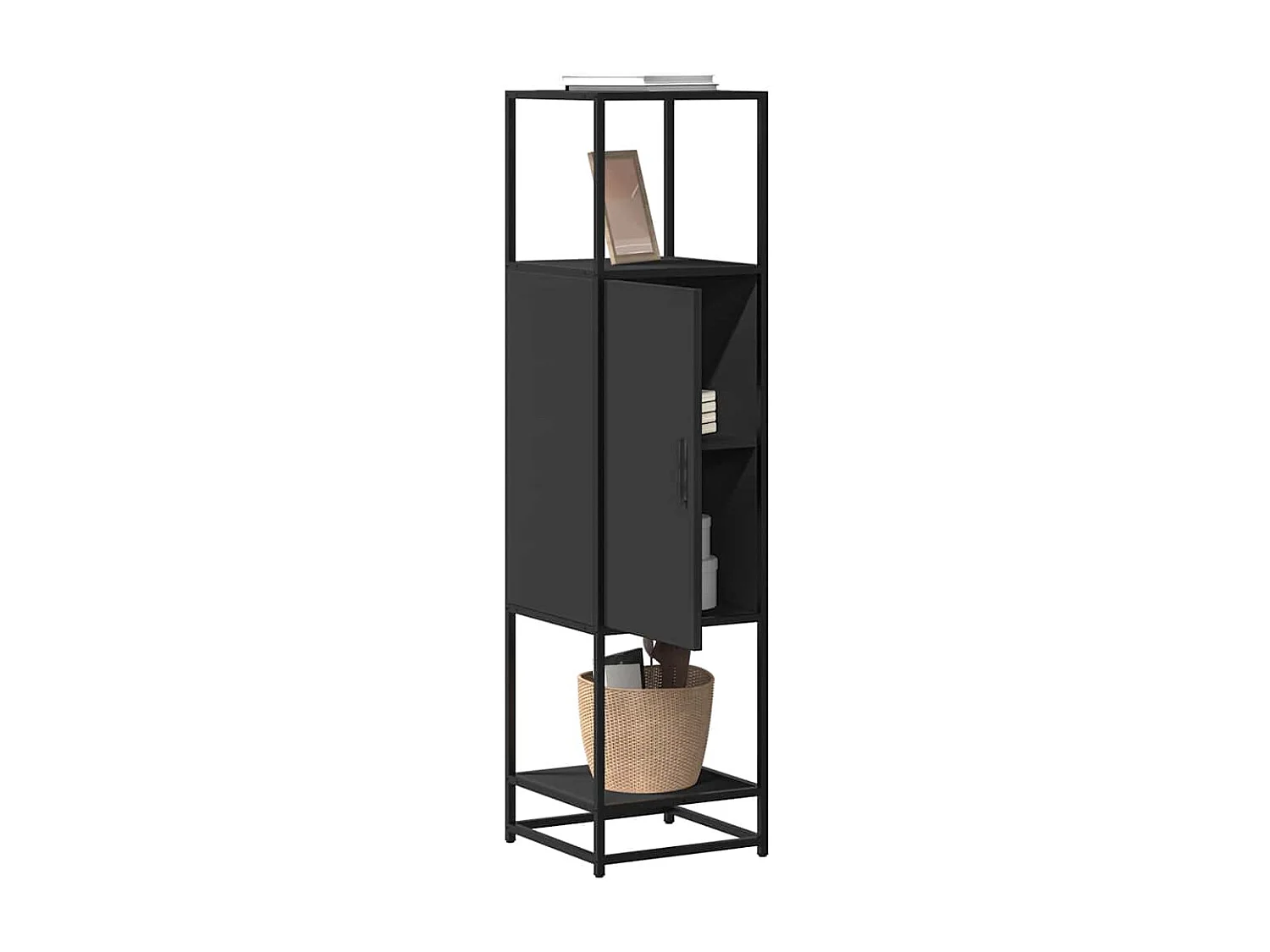 Buffet haut noir 35,5x35x139 cm bois d'ingénierie et métal