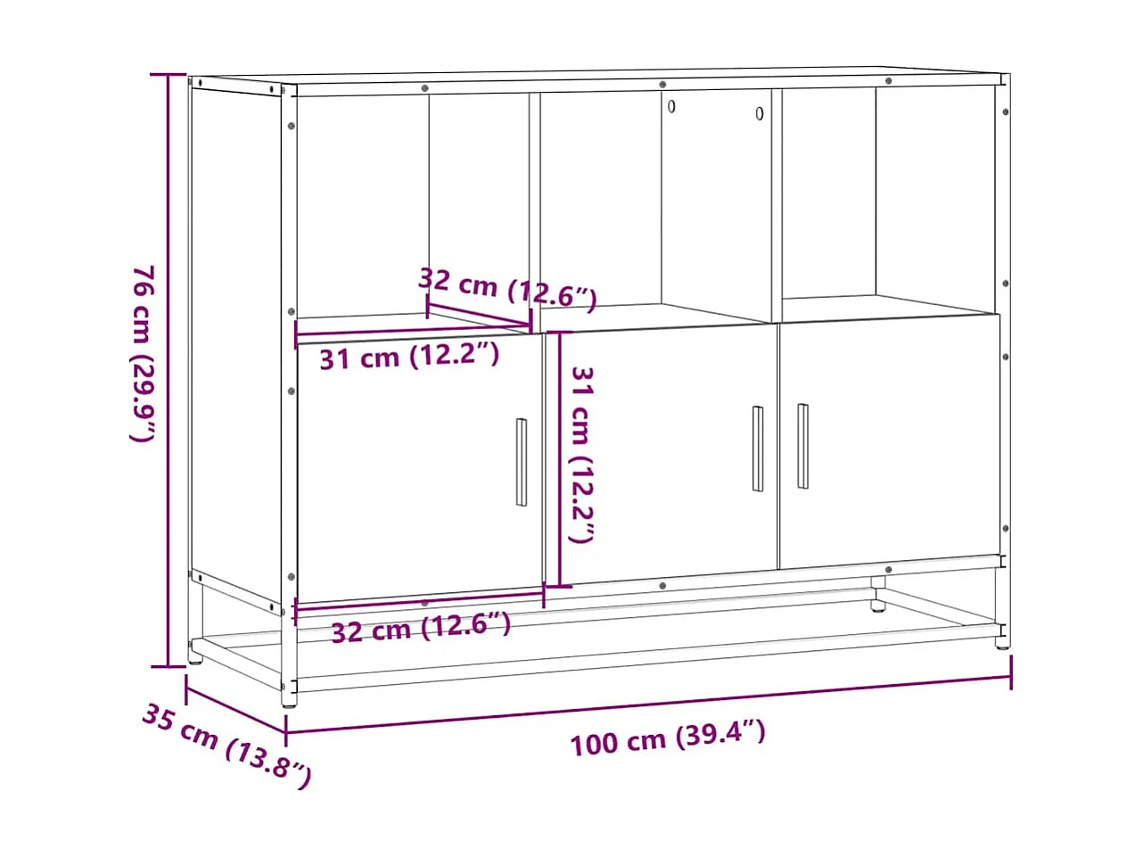 Dressoir 100x35x76 cm bewerkt hout sonoma eikenkleurig