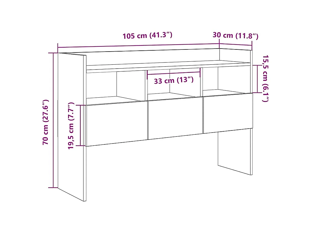 Buffet vieux bois 105x30x70 cm bois d'ingénierie