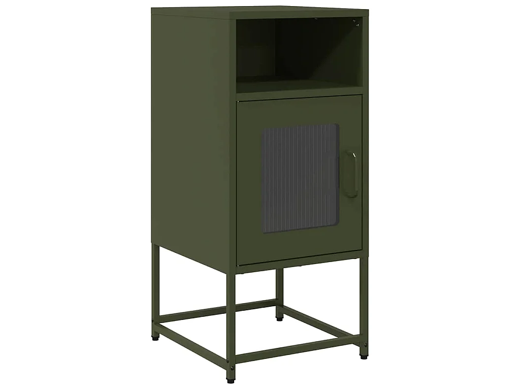Mesita de noche de acero laminado verde oliva 36x39x78 cm