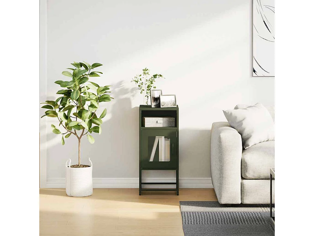 Mesita de noche de acero laminado verde oliva 36x39x78 cm