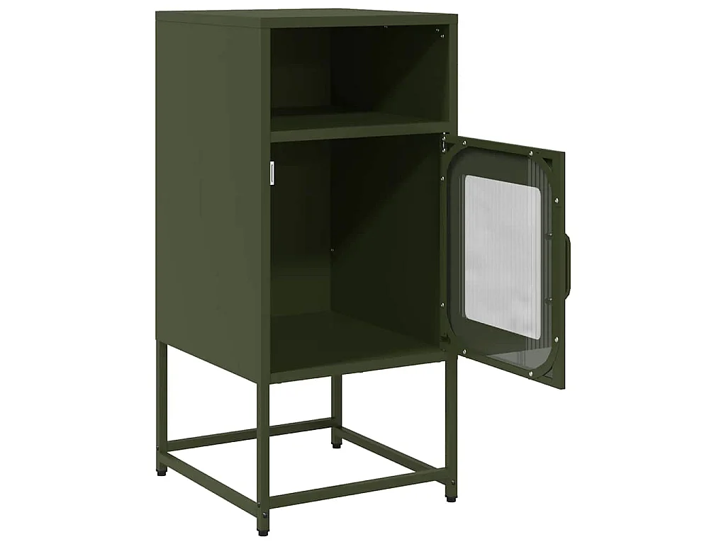 Mesita de noche de acero laminado verde oliva 36x39x78 cm