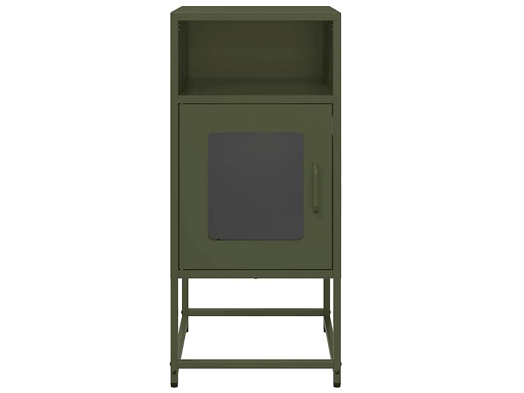Mesita de noche de acero laminado verde oliva 36x39x78 cm