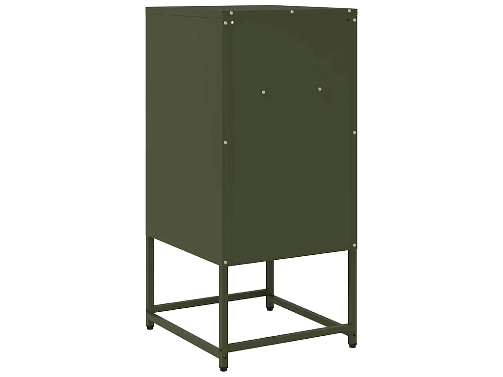 Mesita de noche de acero laminado verde oliva 36x39x78 cm