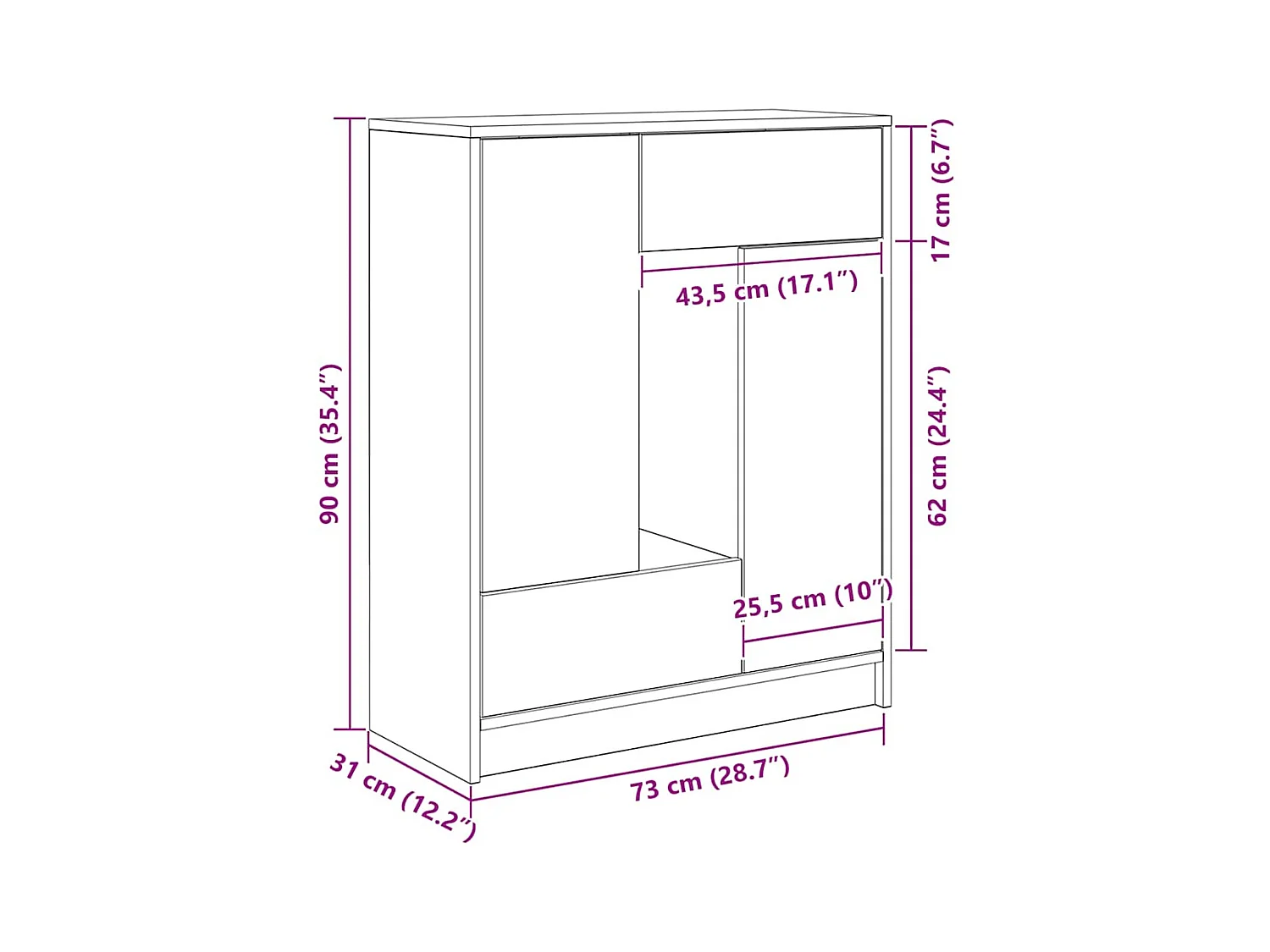 Buffet avec tiroirs et portes blanc 73x31x90 cm