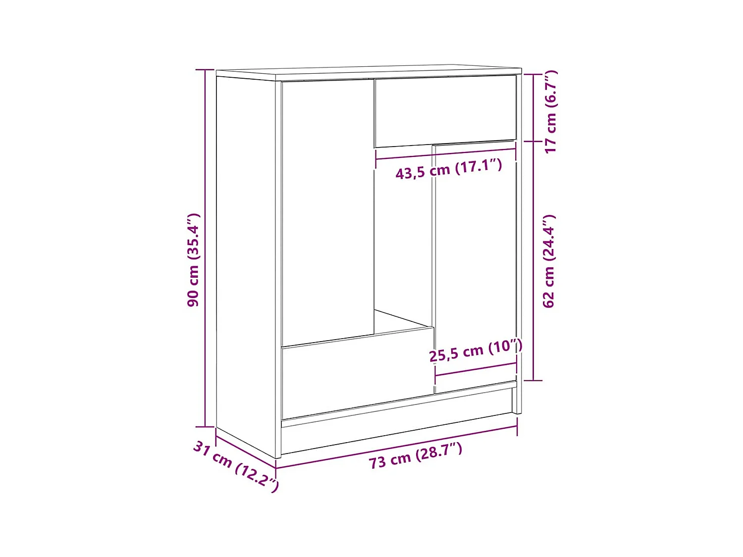 Buffet avec tiroirs et portes chêne marron 73x31x90 cm