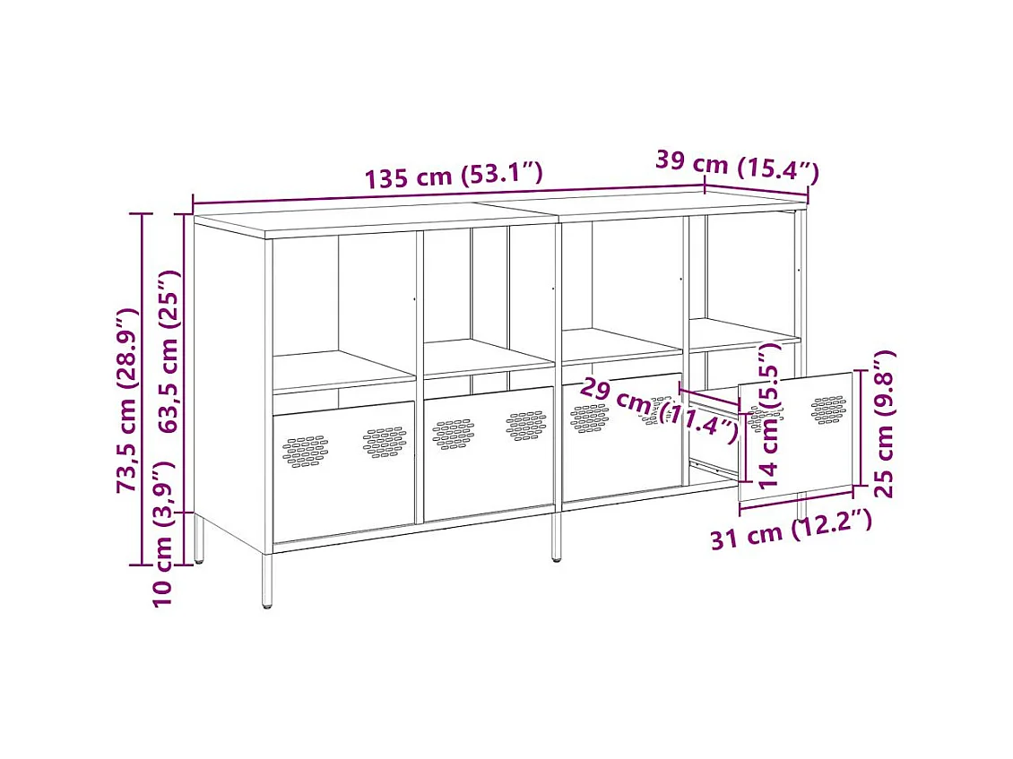 Buffet anthracite 135x39x73,5 cm acier laminé à froid