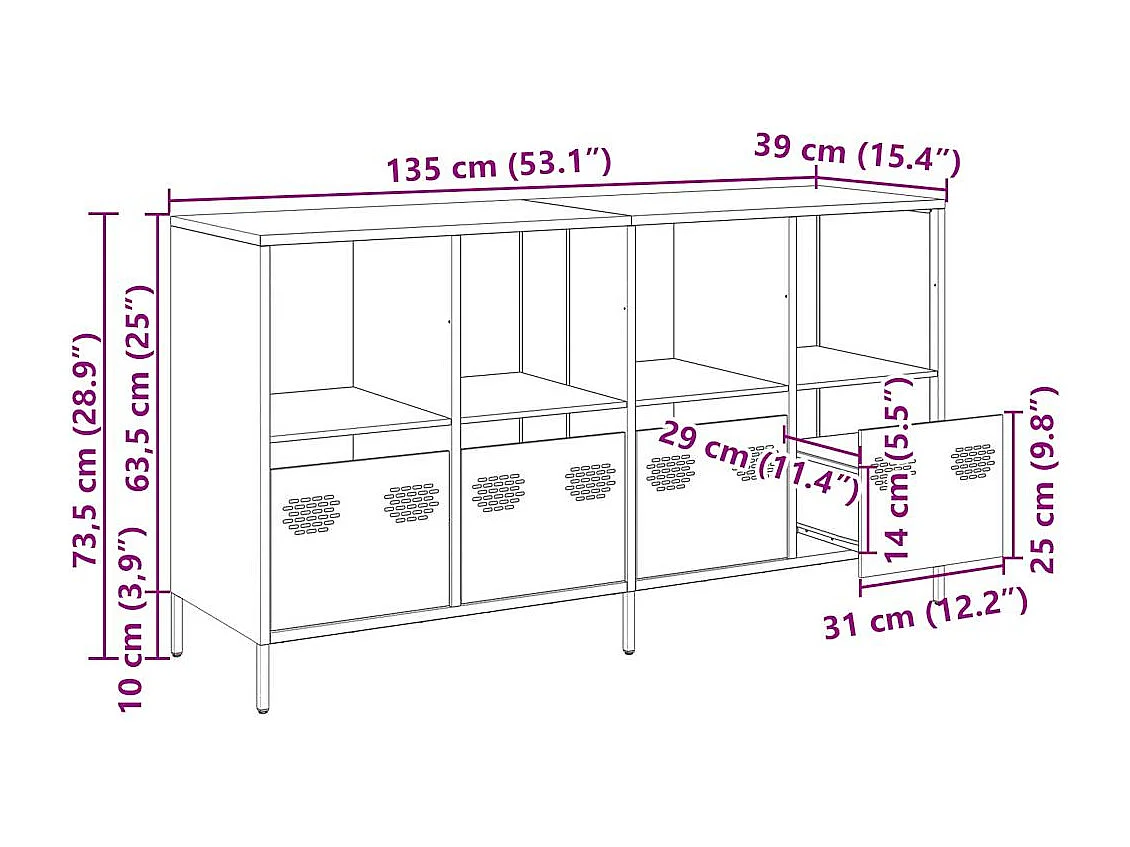 Buffet anthracite 135x39x73,5 cm acier laminé à froid