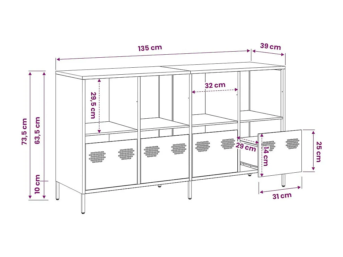 Dressoir 135x39x73,5 cm koudgewalst staal antracietkleurig
