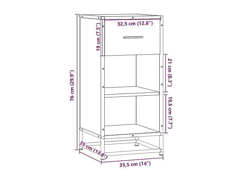 Sideboard Grau Sonoma 35,5x35x76 cm Holzwerkstoff und Metall