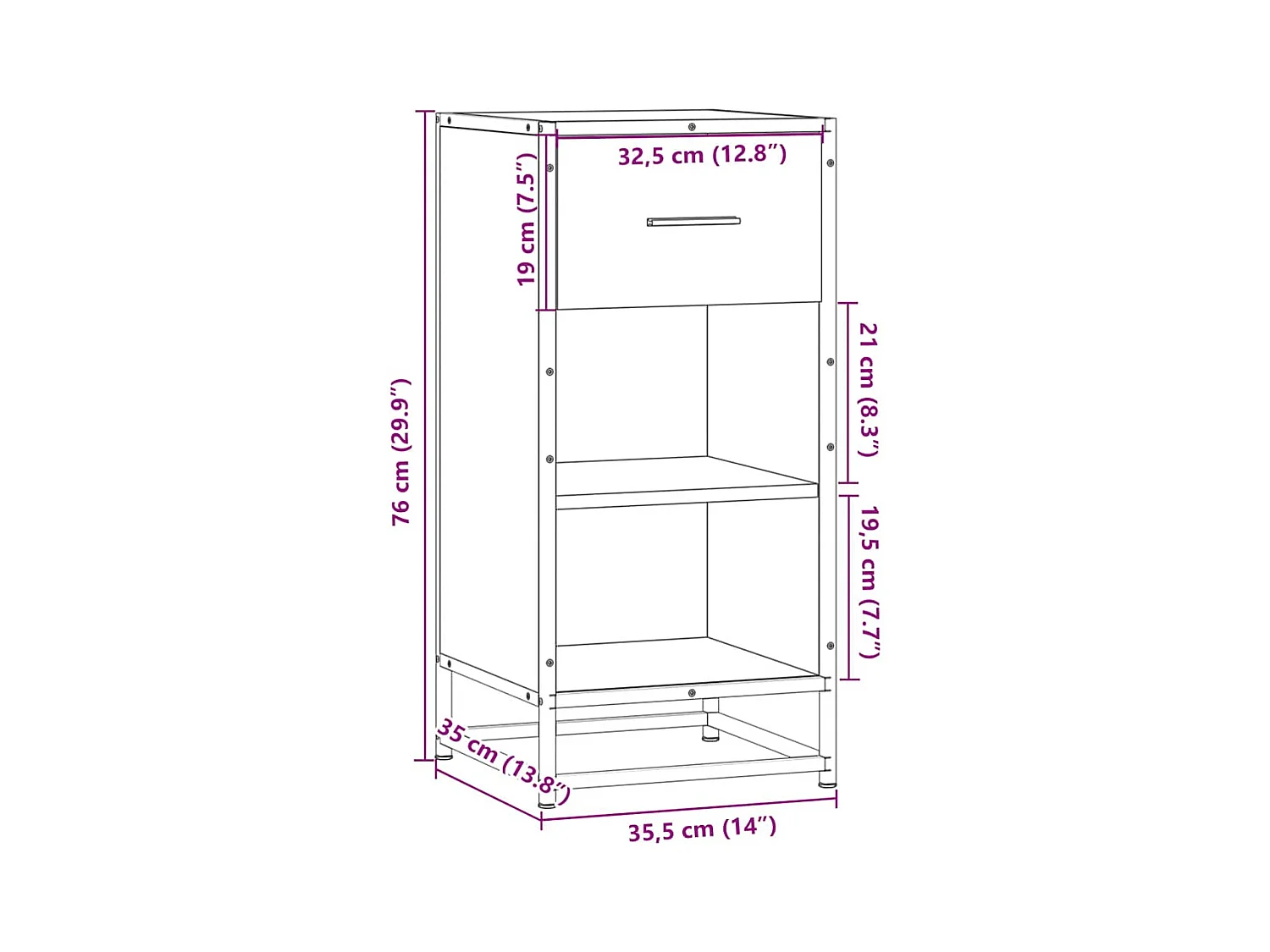 Dressoir 35,5x35x76 cm bewerkt hout en metaal grijs sonoma
