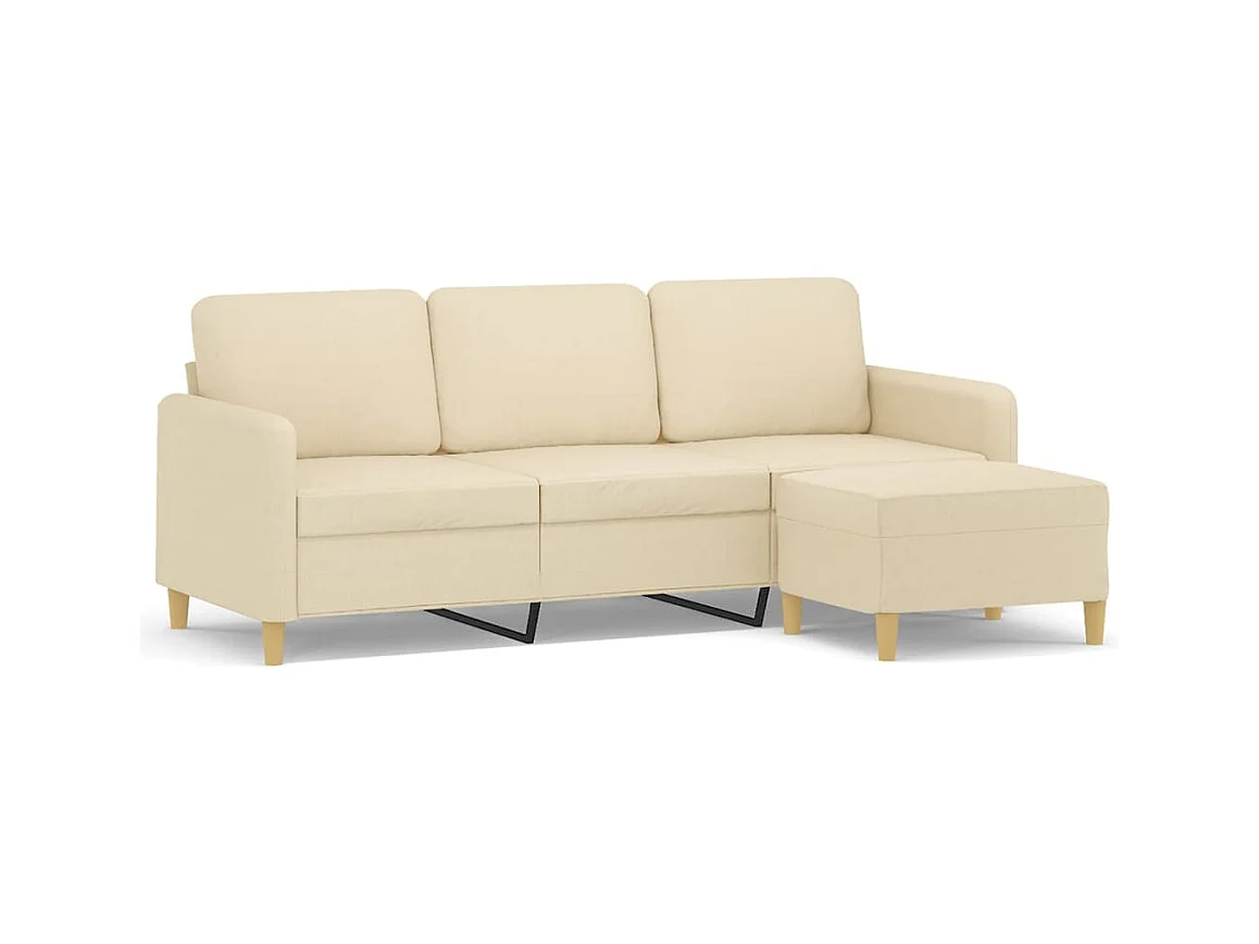 3-Sitzer-Sofa mit Hocker Creme 180 cm Stoff